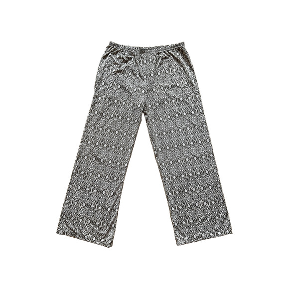 Womens Wide Leg Pants Green Damask Print Stretchy Boho Hippie Festival Beachy - Picture 1 of 8